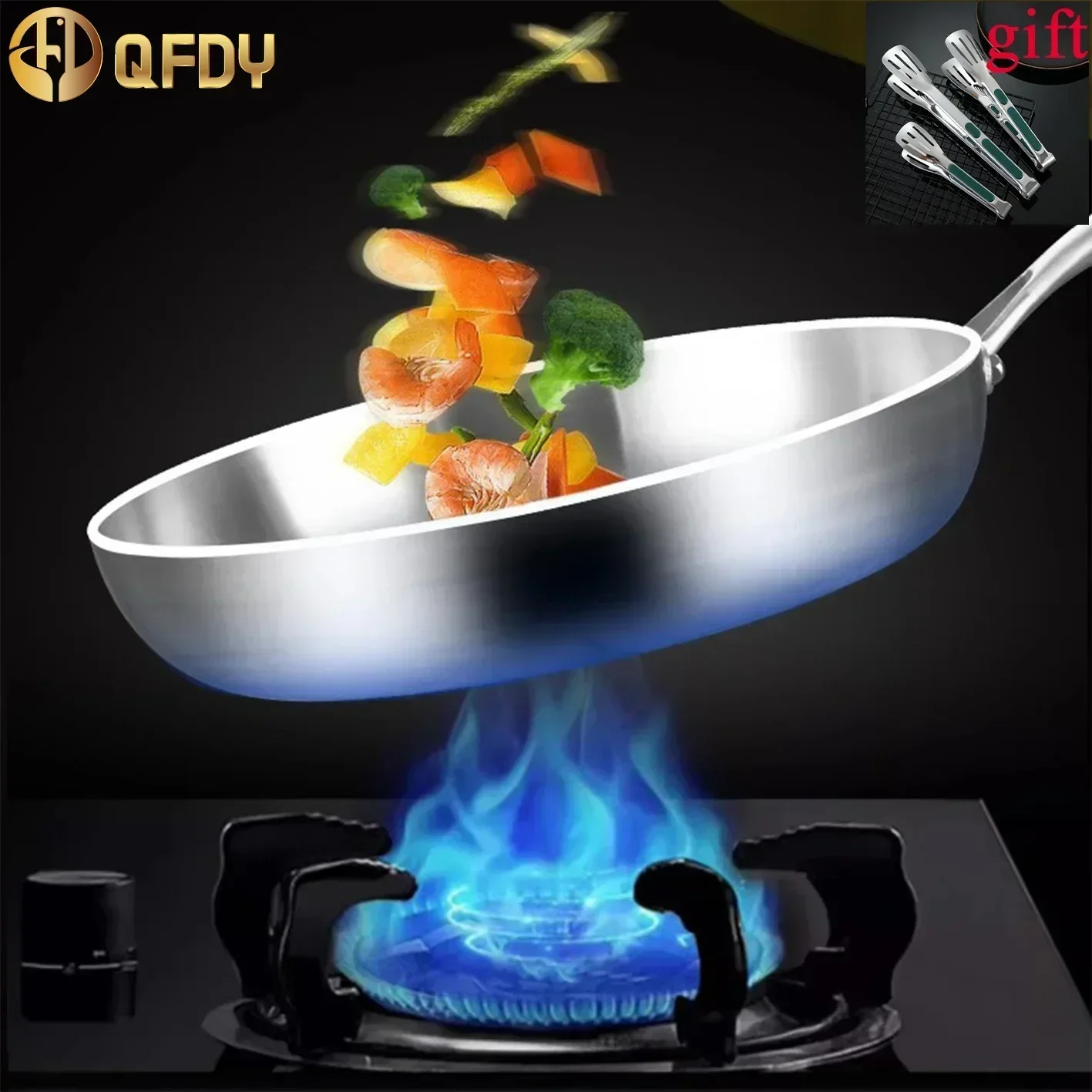 

Frying Pan 304 Stainless Steel Woks Non-stick Frying Pot 22/24/26/28cm Cooking Wok Flat Frying Pan Induction Gas Cookware