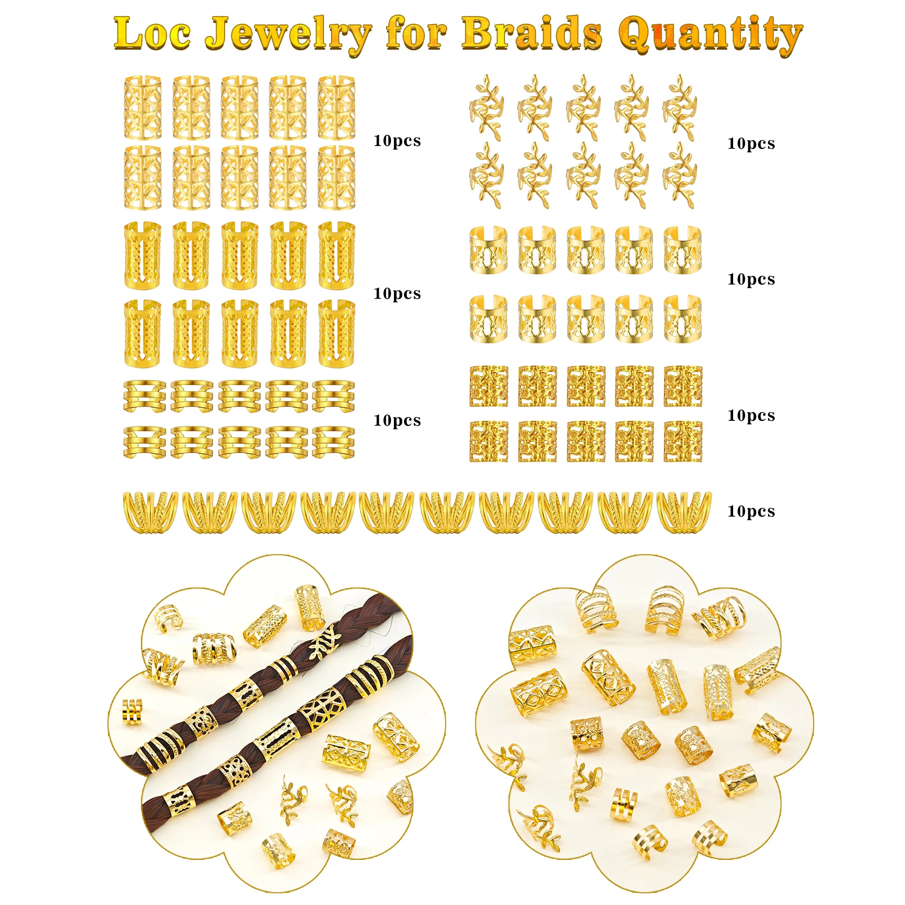 70 قطعة من حلقات الشعر Dreadlock - إكسسوارات شعر أنيقة مصنوعة من خليط معدني مجوهرات شعر Loc للضفائر للفتيات والنساء #5