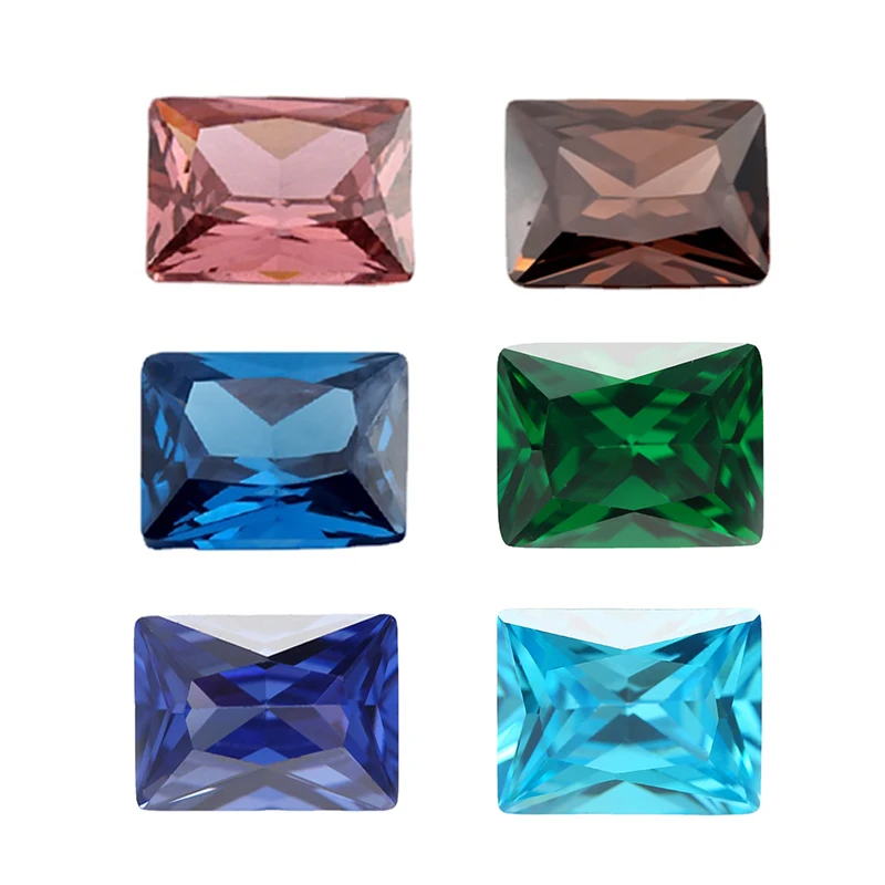 Rectangle Loose Cubic Zirconia Stone 5A Zircon Green Sea Blue Coffee Tanzanite Color Rhodolite Size3x5~10x12mm CZ Synthetic Gems