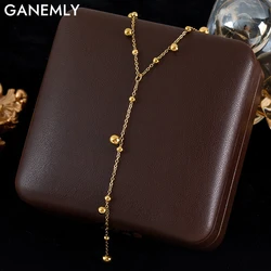 GANEMLY 316L Stainless Steel Simple Beads Long Pendant Necklace For Women New Trendy 18K Gold Plated Neck Chain Jewelry Gift
