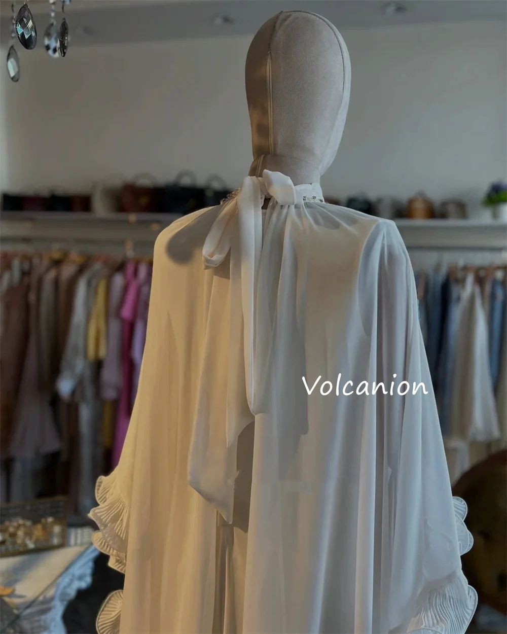 Customized Fashion Chiffon Pleat Ruffle A-line High Collar Long Evening Dresses Luxury 2025 High Quality Matching