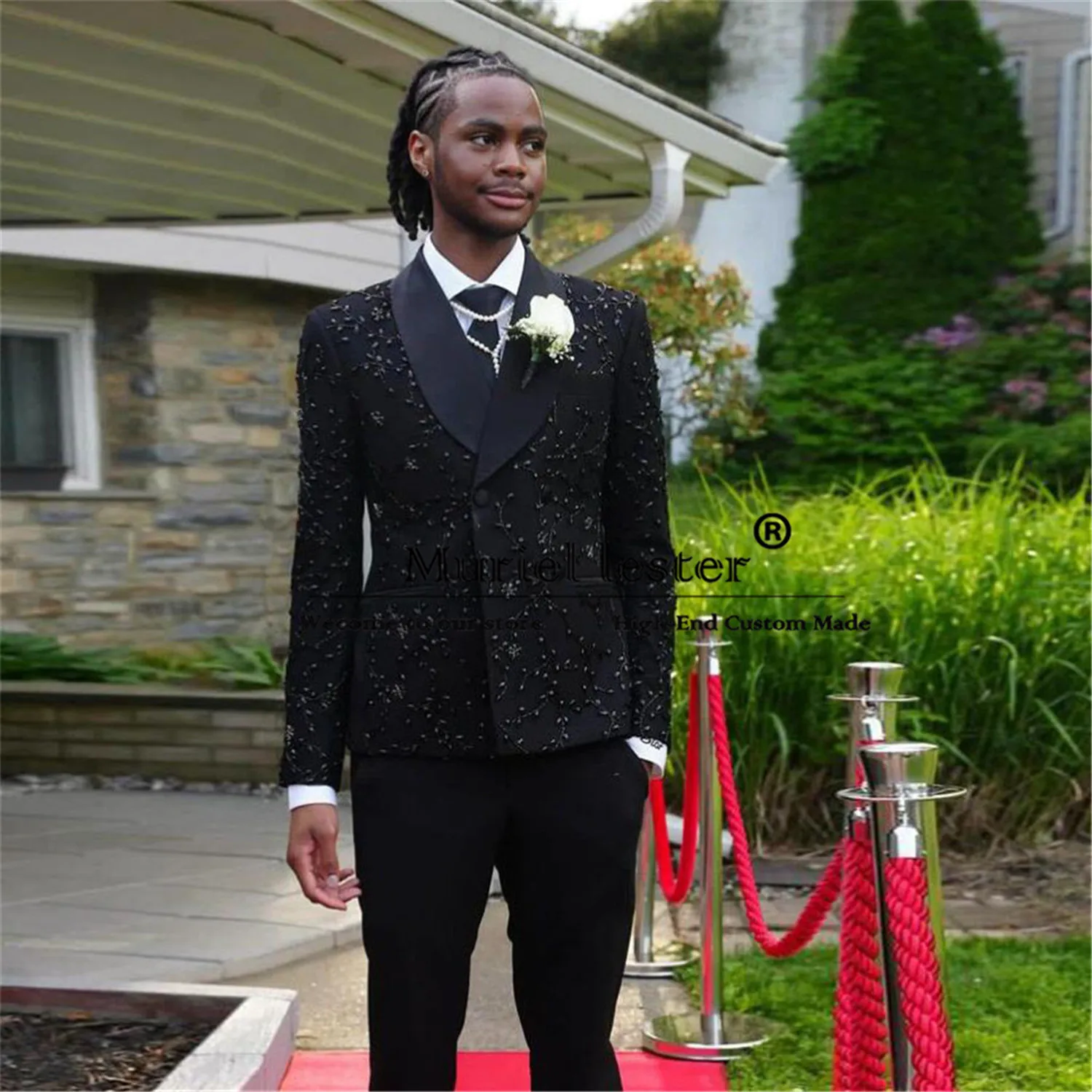 Customized Men Suits 2 Pieces Groom Wedding Tuxedos Metallic Jewelry Male Party Blazer Double Breasted Terno Masculinos Completo