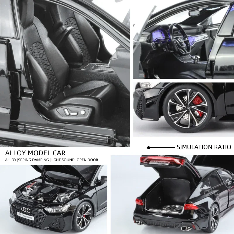 1:18 アウディ RS7 スポーツバック モデルカー 合金ダイキャスト 6ドア開閉 プルバック式ラバータイヤ 装飾車両 おもちゃ ギフト