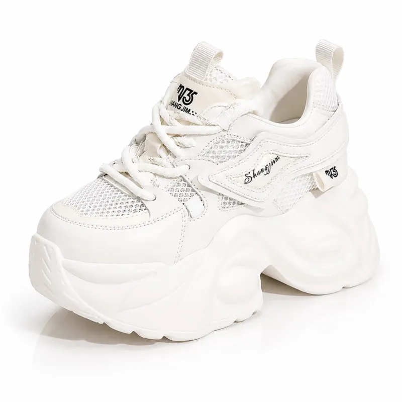 2026 9cm 3.5 inch Mesh Microfiber Leather  Chunky Sneaker Summer Platform Wedge Loafer High Heel Women Comfortable WalkShoes