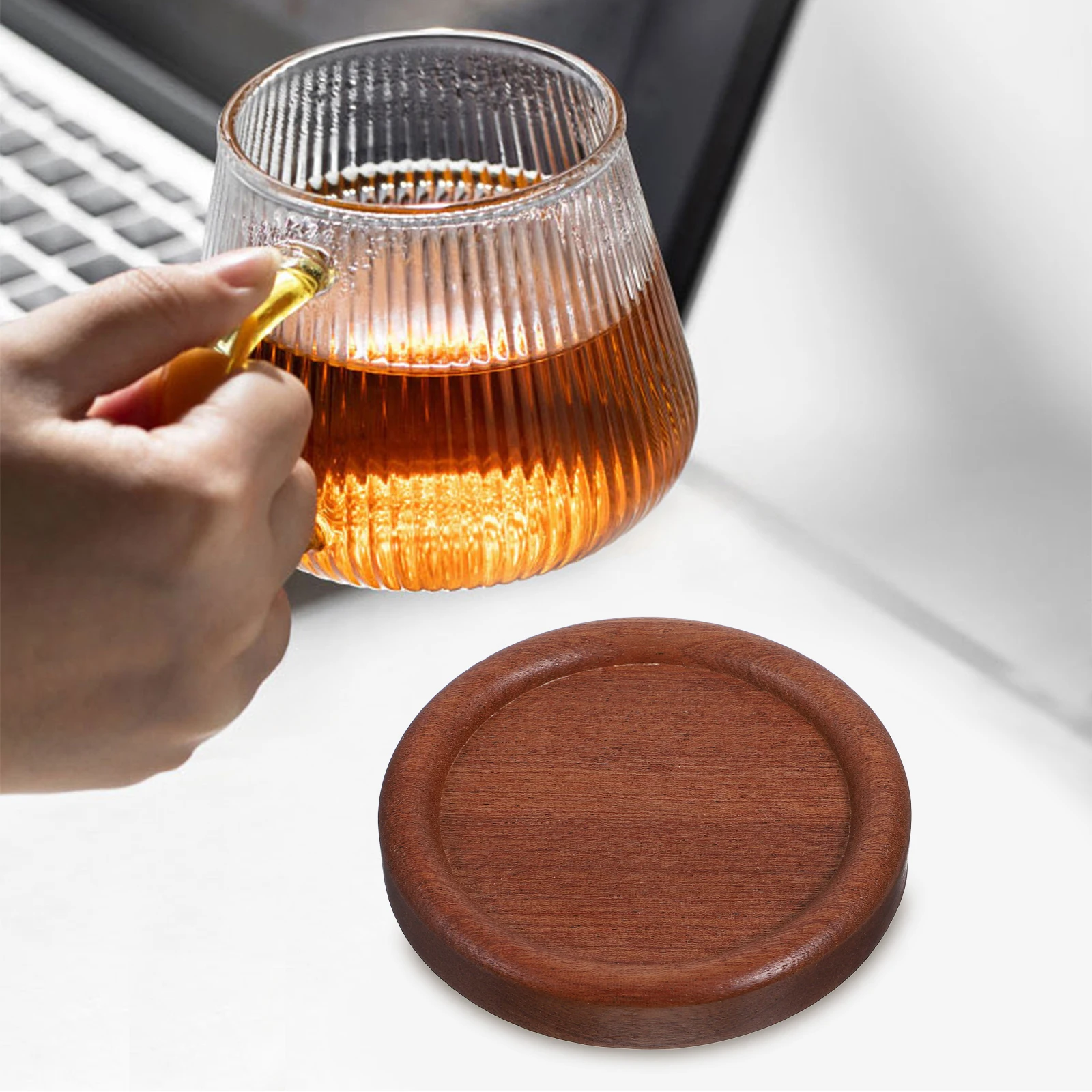 

4Pcs Round Wood Coasters Pads Heat-Resistant Protective Cup Mats for Office Hotel Tabletops Long-Lasting Anti-Slip