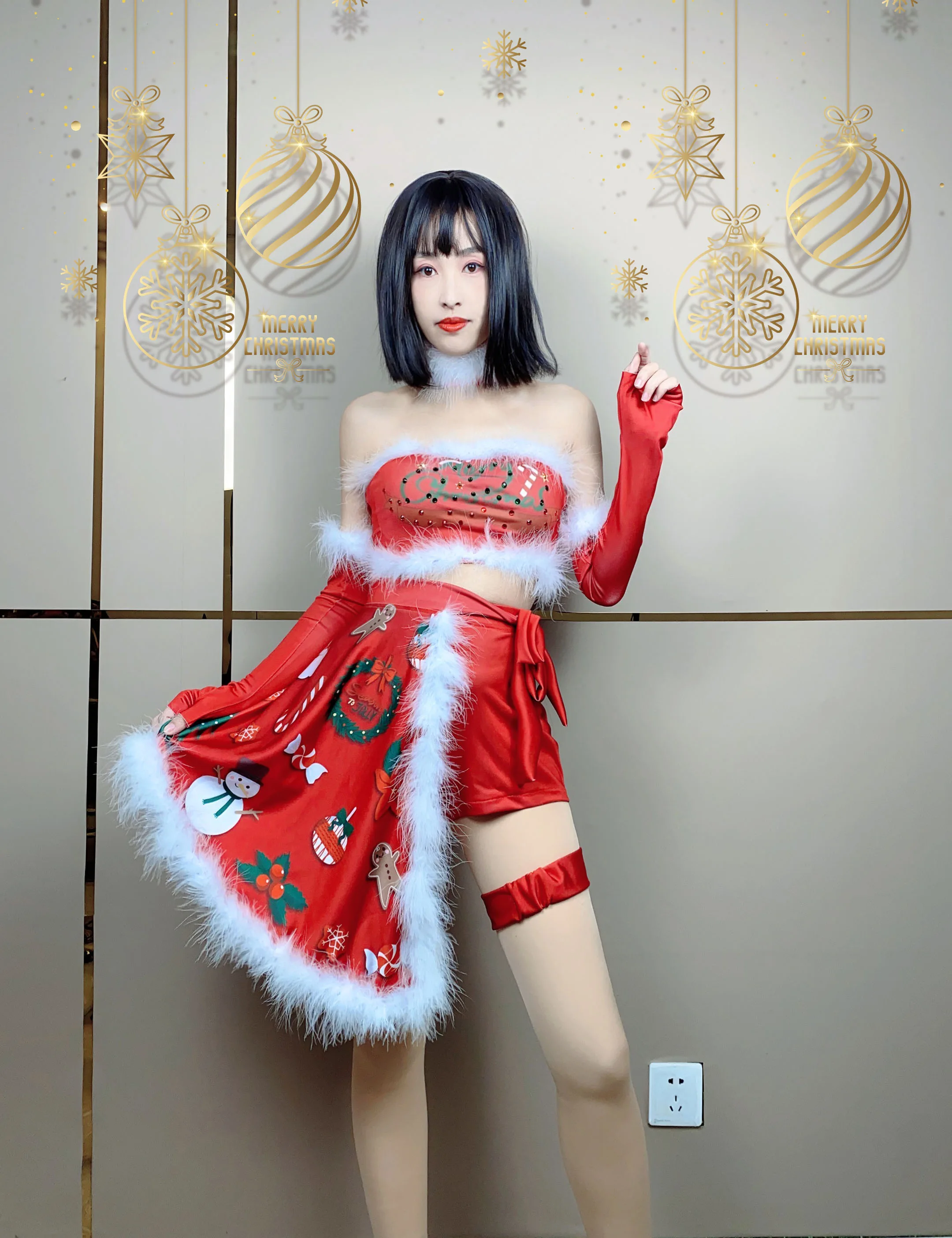 New Year's Day DJ DS Stage Performance Costume Nightclub Female Singer Christmas Party Rave Outfits Red Photo Shoot Costume Set