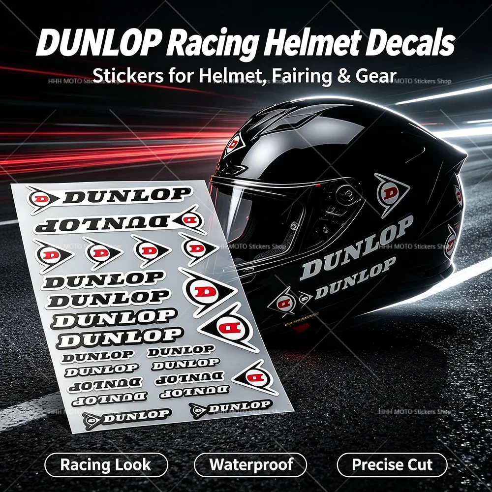 2set D-UNLOP Waterproof Vinyl Stickers, UV Resistant Self-Adhesive Decal for Motorcycle Car Bicycle Locomotive Racing Body Decor
