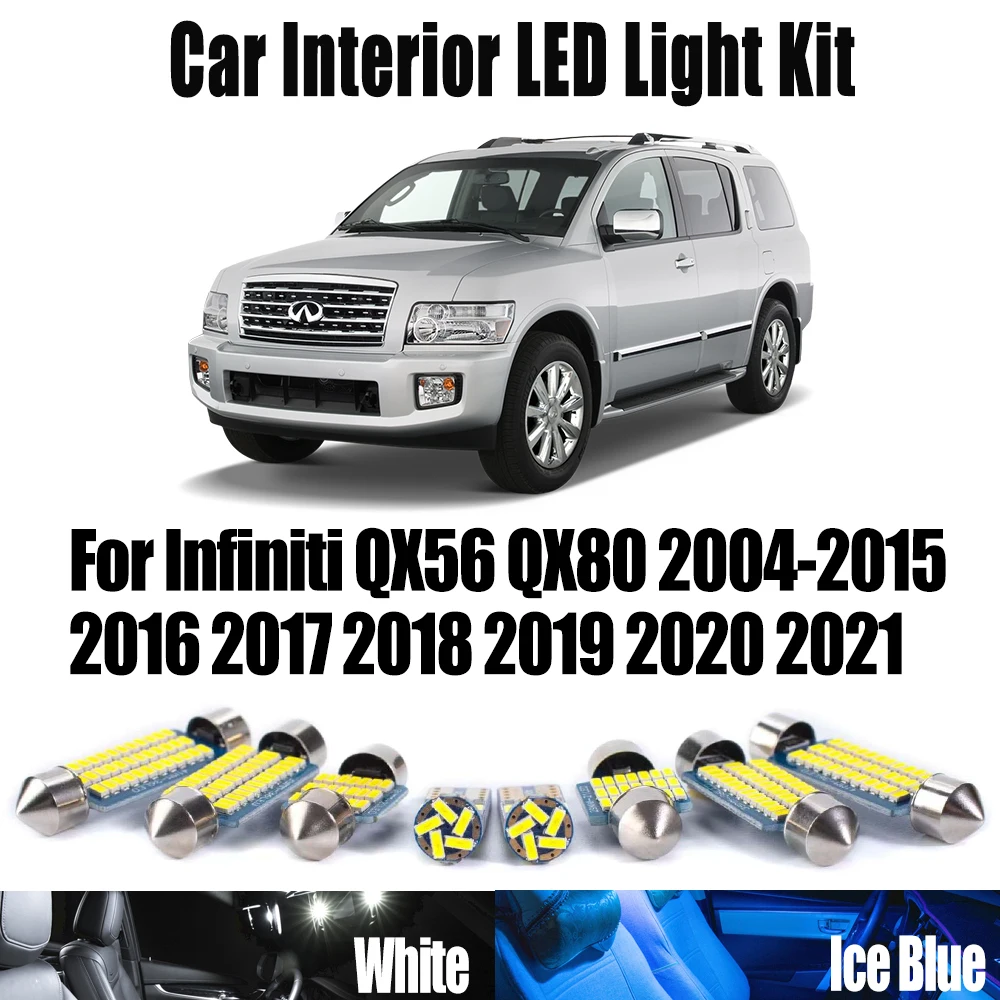 

Canbus LED Interior Map Dome Trunk Light Car Reading Bulbs Kit For Infiniti QX56 QX80 2004- 2018 2019 2020 2021 Car Accessories