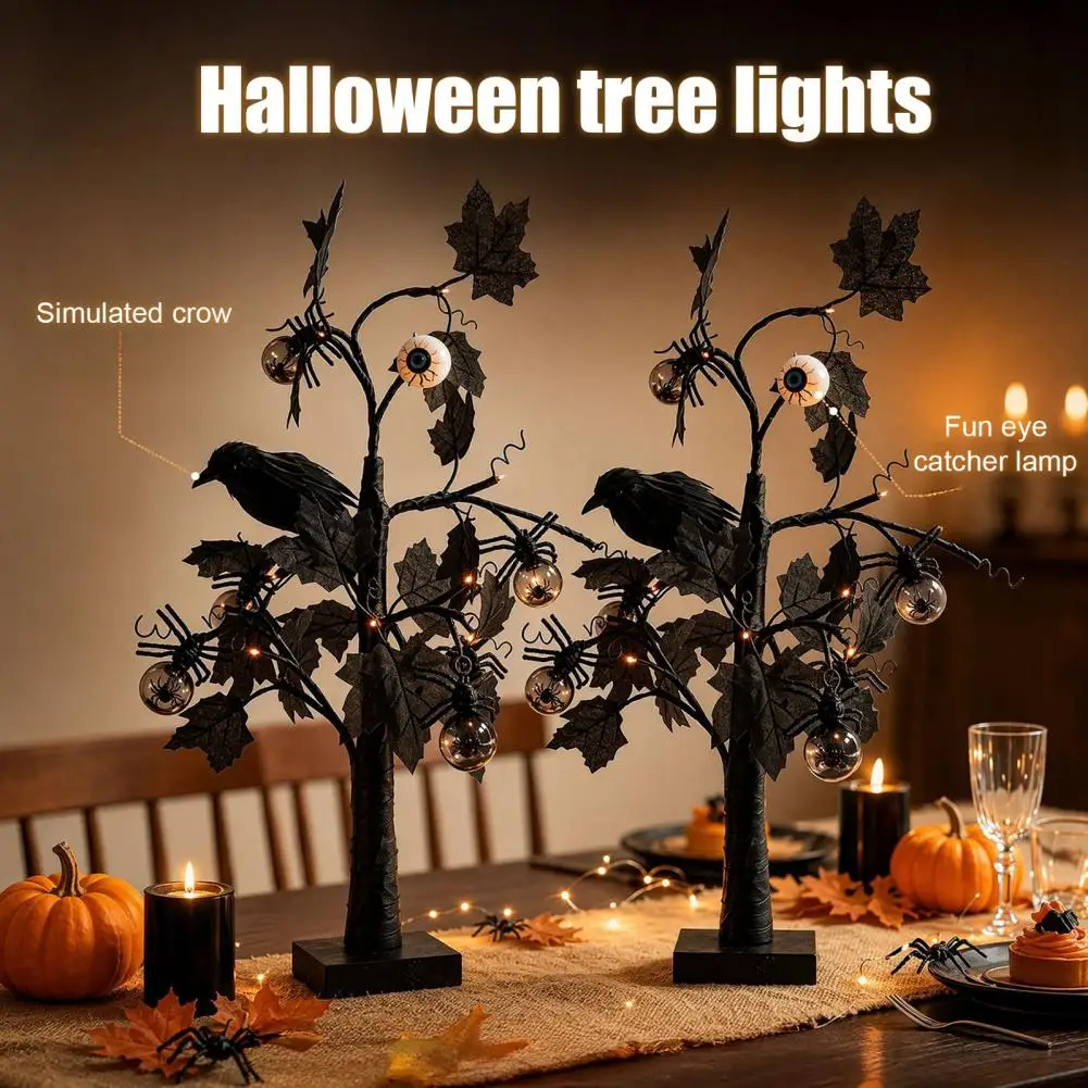 Halloween Tree Lights Indoor Halloween Decorations Halloween Led Tree Light with Ghost Eyeball Pumpkin Spider for Indoor
