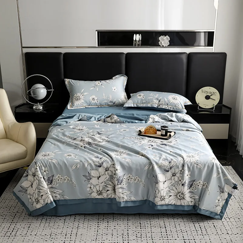 

Washed Tencel Summer Air Conditioner Quilt, Summer Quilt Four-piece Set with Printed Cool Feeling