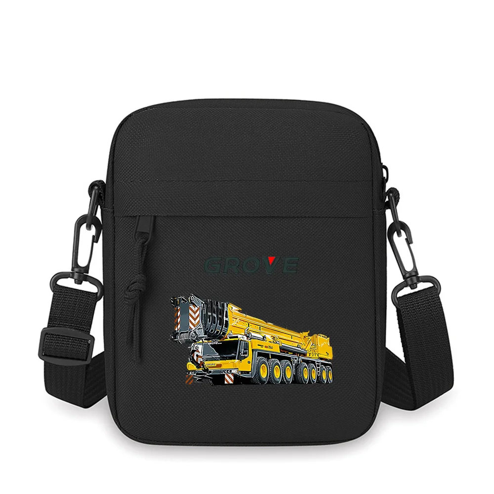 Yellow crane construction machine vehicle Men Crossbody Bag Single Shoulder Women Cartoon Anime Film Printing Design Unisex