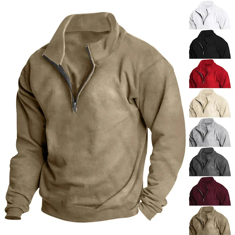 

Sweatshirts Tops Men Top Stand Collar Zipper Full Sleeve Loose Casual Regular Solid Sweatshirt Splice Simple Autumn Winter