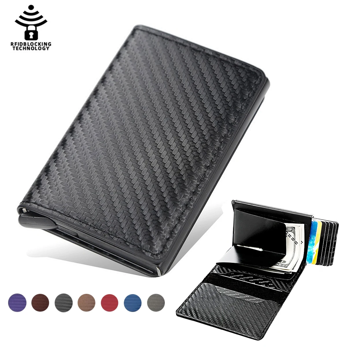 Carbon fiber Credit Card Holder 2024 New Aluminum Case Card Wallet RFID PU Leather Pop Up Card Case Coin Purse Card Holder