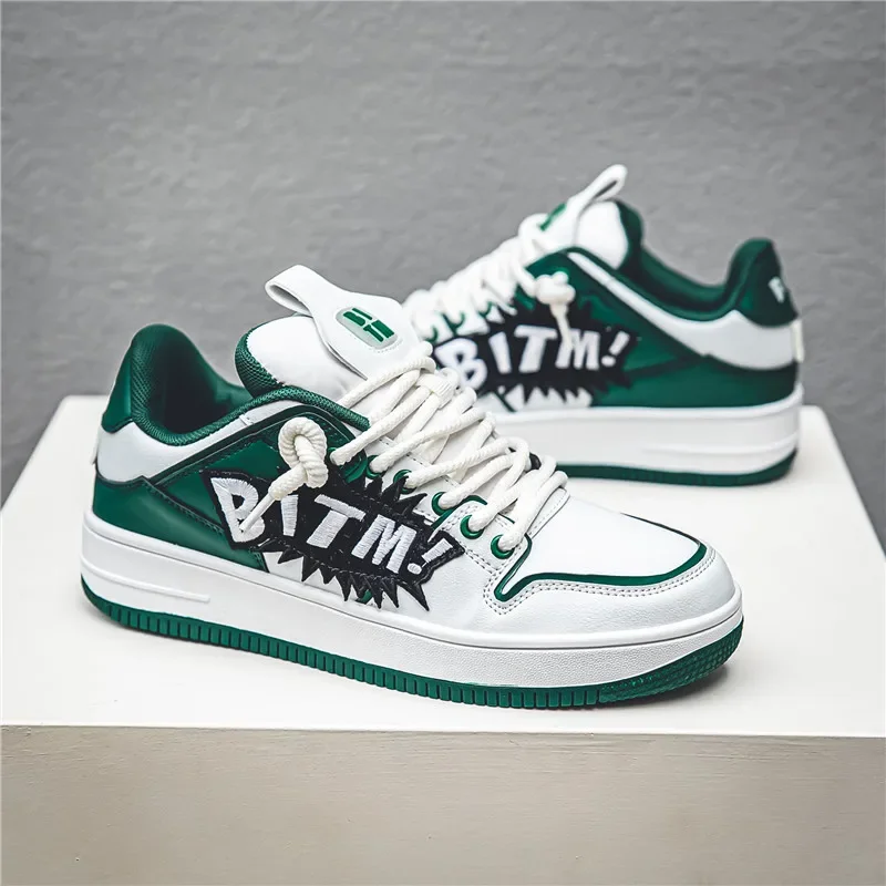 High-quality Leather Embroidered Letter Personalized Men's Sports Board Shoes, Comfortable and Multifunctional Skateboard Shoes