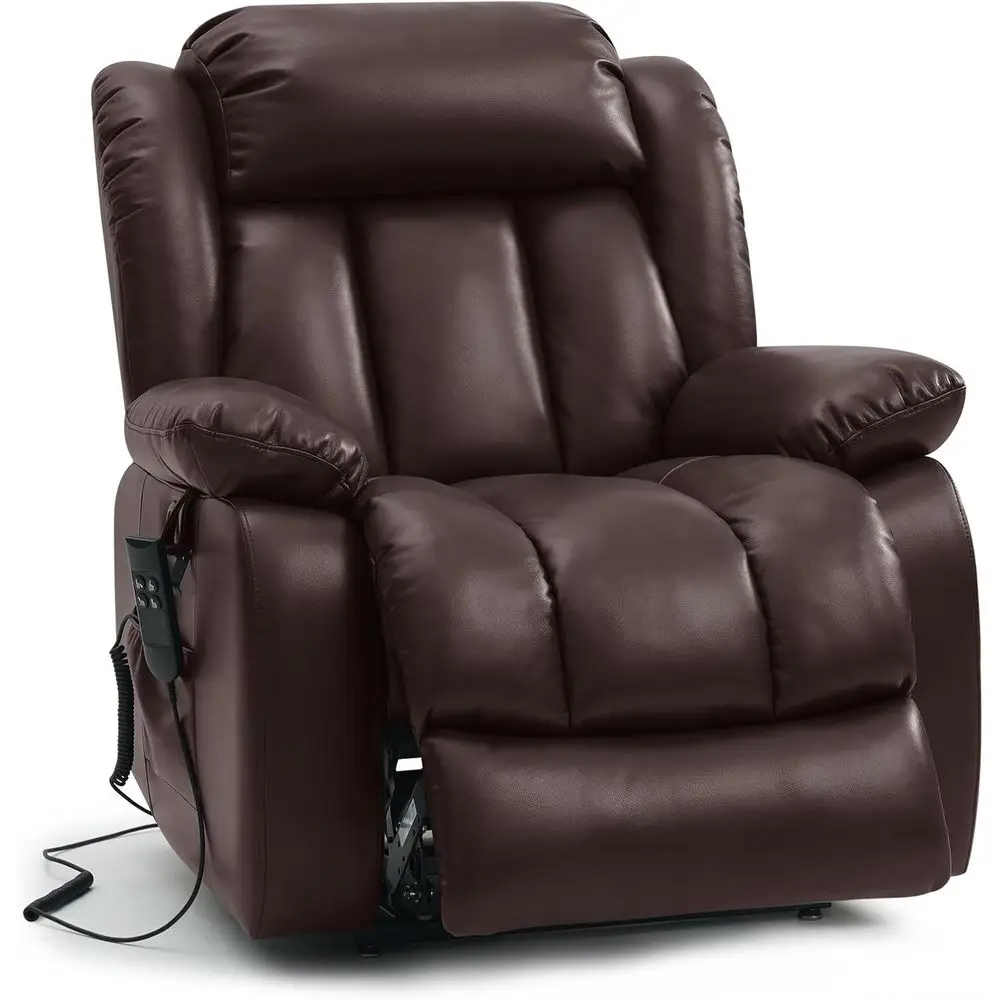 

Dual Motor Power Recliner for Elderly with Infinite Position, Massage, Heat, USB Ports, Brown Leather
