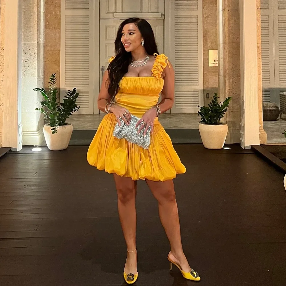 

Sexy Gold Short Cocktail Dresses Square Neckline A Line Draped Mini Prom Dress Christmas New Year Birthday Gowns For Photoes