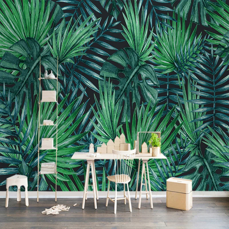 

Custom Size Wallpaper 3D Nordic Rainforest Plants Green Leaves Painting Murals Paper Living Room TV Background Wall House Decor