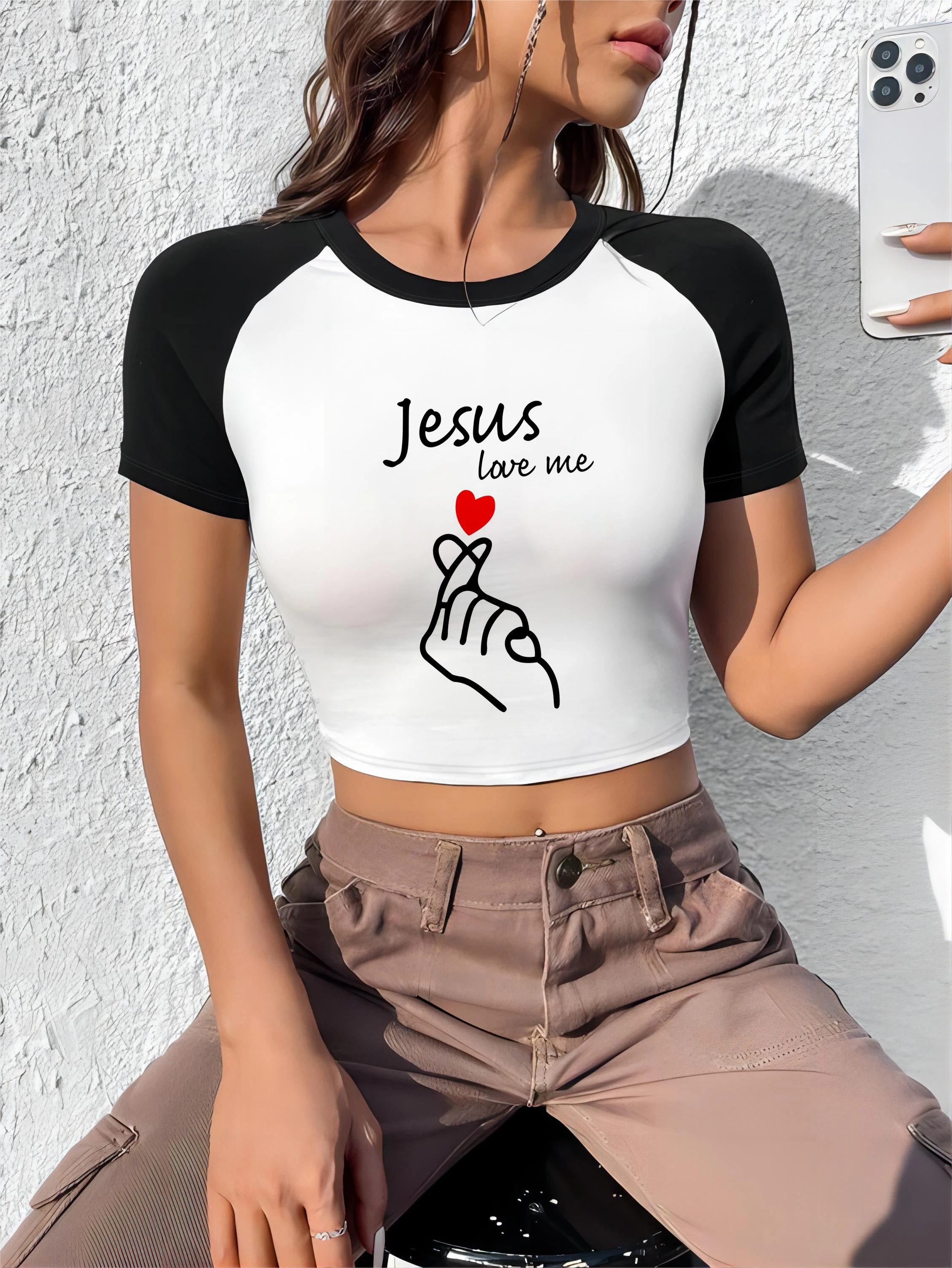 Summer Street Fashion Casual Raglan short sleeves T-shirt O-neck women's clothing tops jesus loves me print Female t shirt