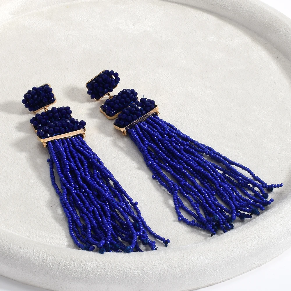 Bohemian Seed Bead Long Tassel Earrings Layered Handmade Vintage Statement Drop Earrings Jewelry Party Accessories