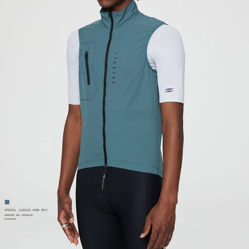 Imagen 2 del producto SPEXCEL Chaleco de ciclismo clásico ligero a prueba de viento para todas las estaciones, chaqueta cortavientos para hombre, tela elástica con cremallera bidireccional