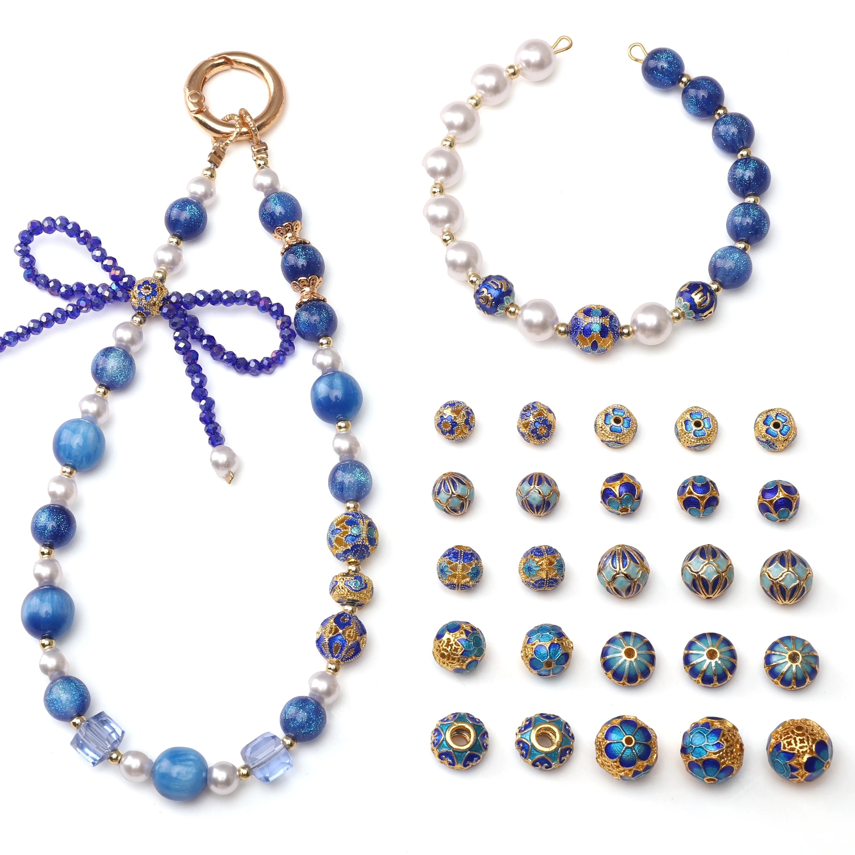 1pcs Cloisonne packed Color Enamel Color-fired Blue Lotus Hollowed-out Fancy Bead Partition DIY Handmade Beaded Accessories
