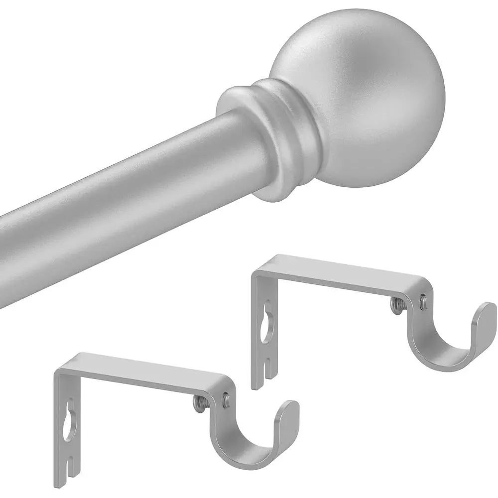 5/8 Inch Diameter Small Window Curtain Rod Adjustable 32 to 48 Inches, Easy Install Drapery Rods, Gray