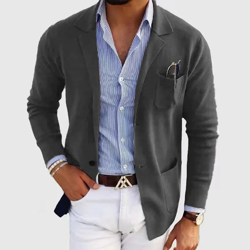 KIDWHXR Man Blazer Korean Thin Solid Single-breasted Comfortable Men Outerwear Slim Long Sleeve Pocket Casual Male Suit Coat