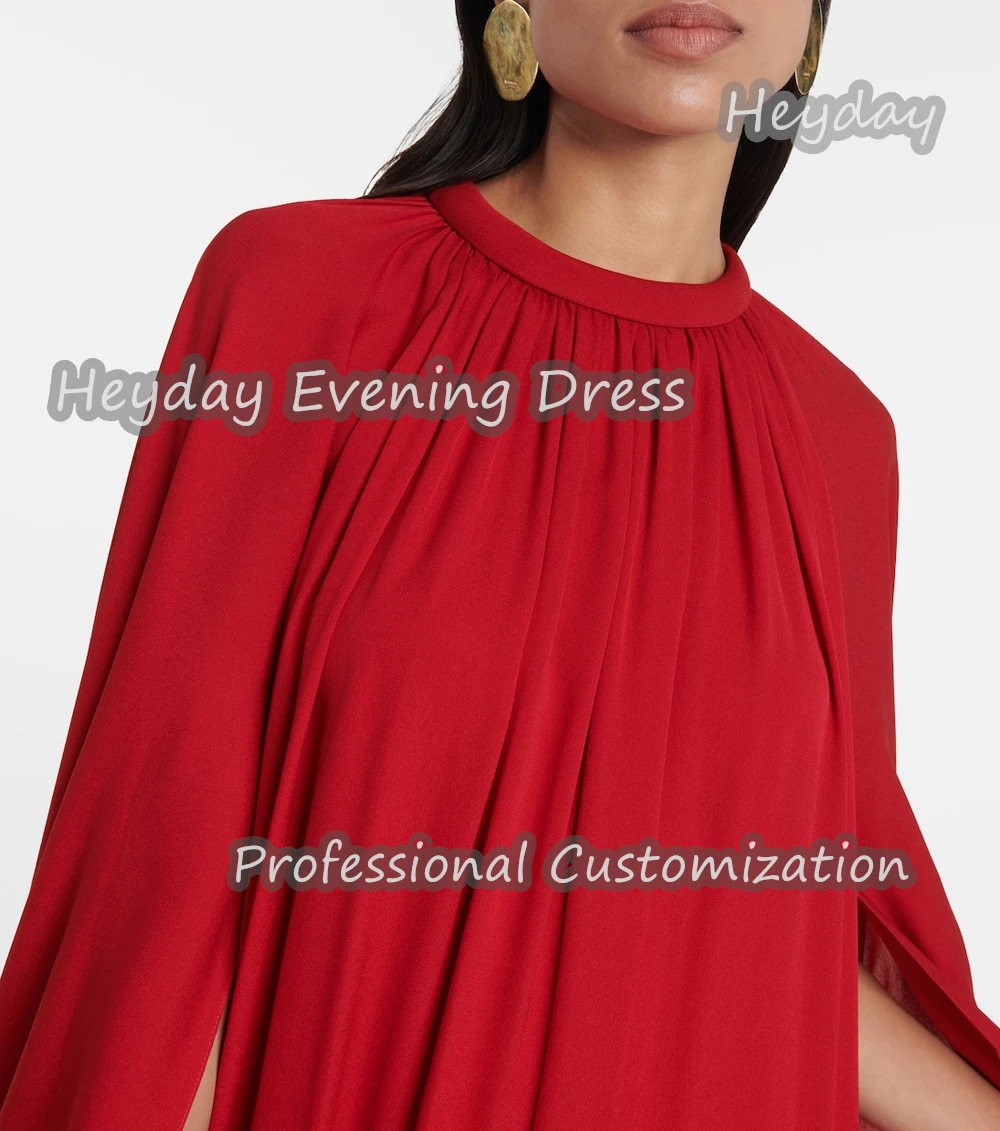 Heyday O-Neck Saudi Arabia Short Sleeves A-Line Prom Gown Chiffon Ruffle Floor Length Elegant Evening Party Dress For Women 2024