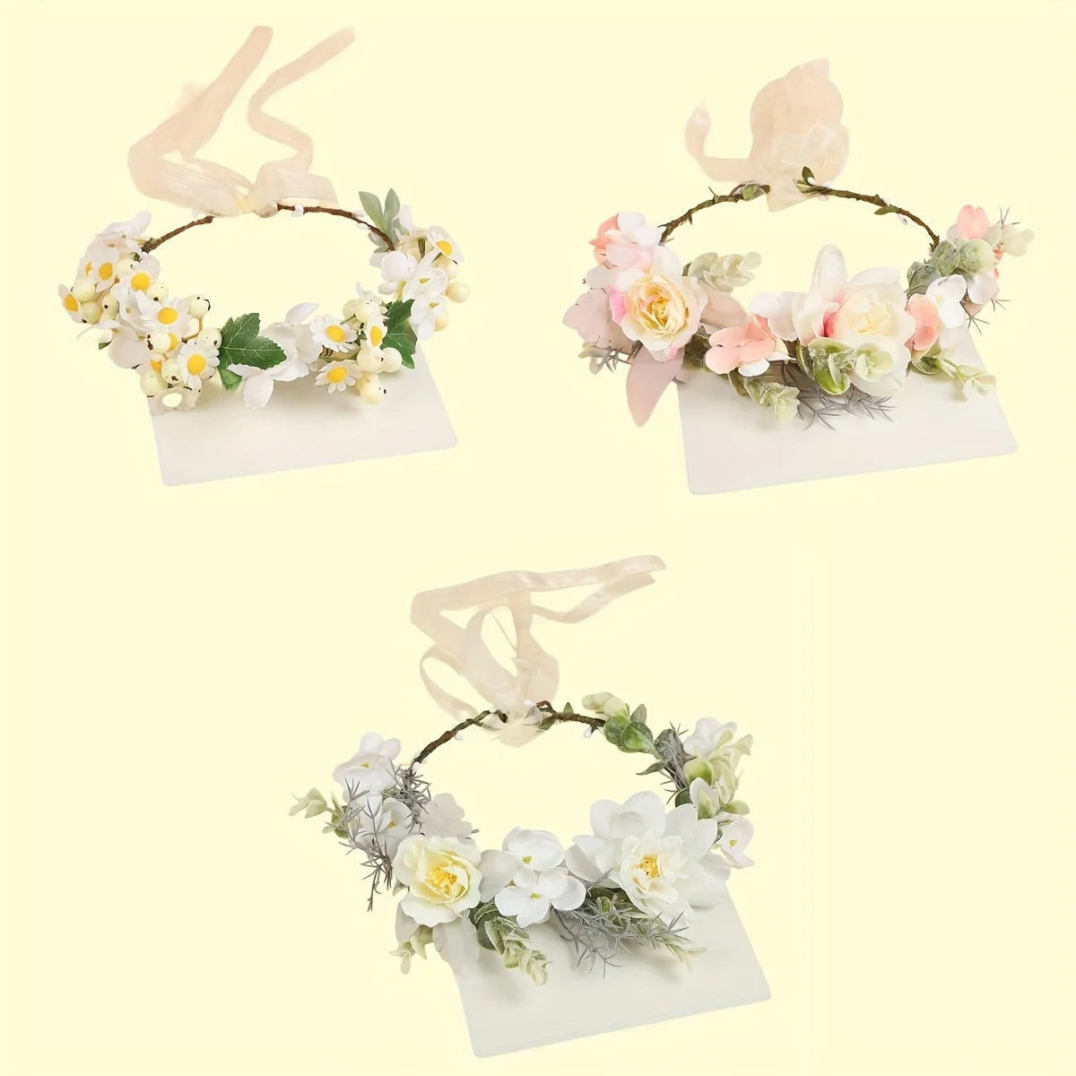 

Pink White Floral Wreath Hair Hoop Fairy Aura Headband Retro Forest Style Hair Accessory for Bridal Photo Shoot