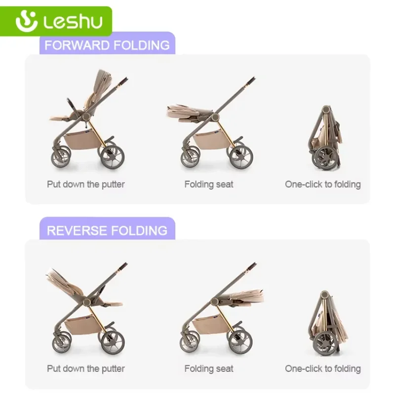 Hot Selling Travel Baby Carriage Enfant Stroller 3 In 1 Leather Baby Stroller with  Carseat Baby Strollers