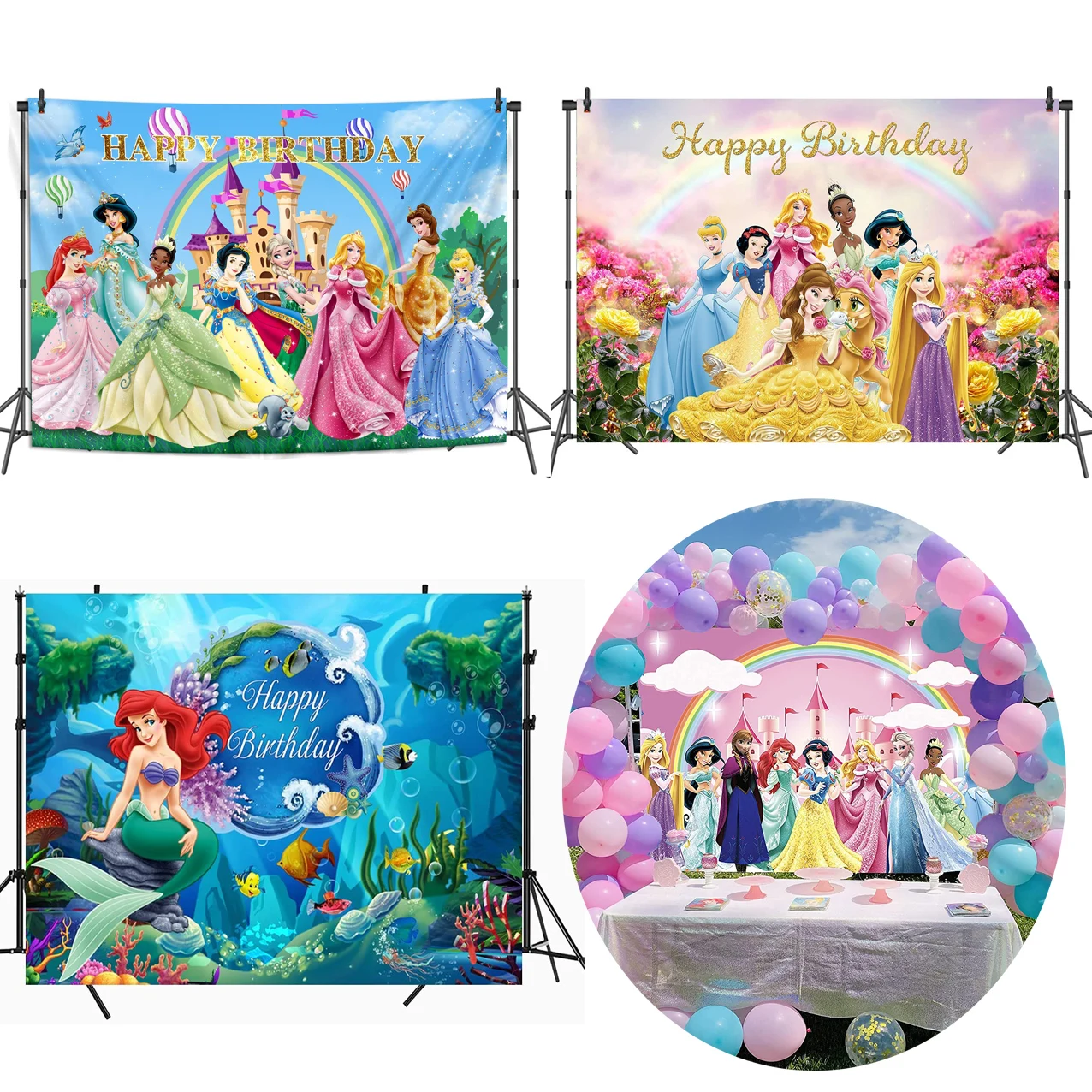 Disney Princess Photography Backdrop Girls Rainbow Kids Dream Birthday Party Decoration Vinyl Cloth Photography Backgrounds