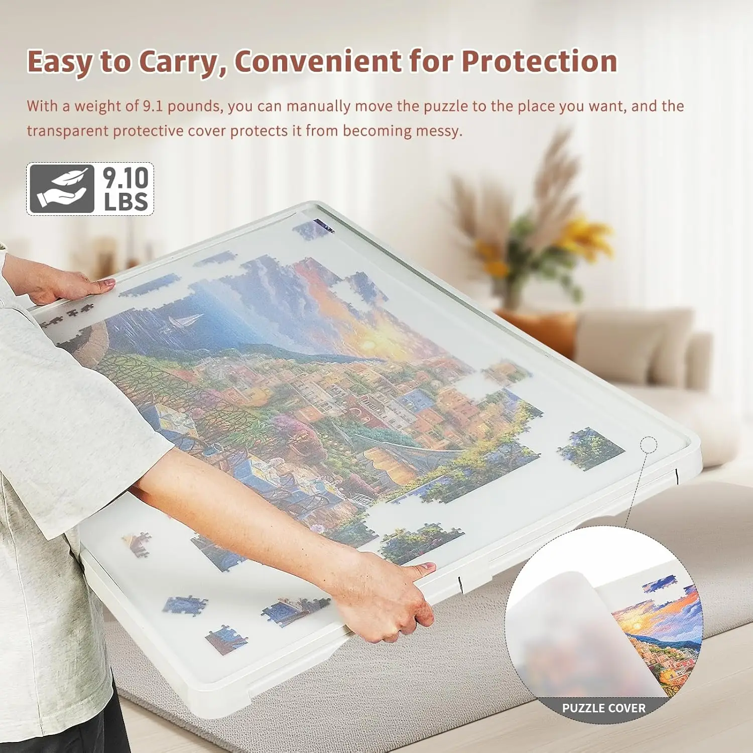 Roterend puzzelbord voor 1500 stukjes met 6 schuifladen en deksel – 360 °   Lazy Susan Spinning, 34,25"x26,38" draagbaar plastic