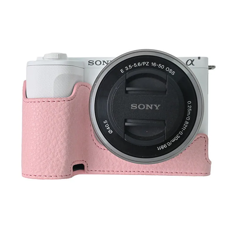 ZVE10 PU Leather Casing Camera Case Half Body Cover or with Strap for Sony ZVE10  ZV-E10 Protector Camera Accessories