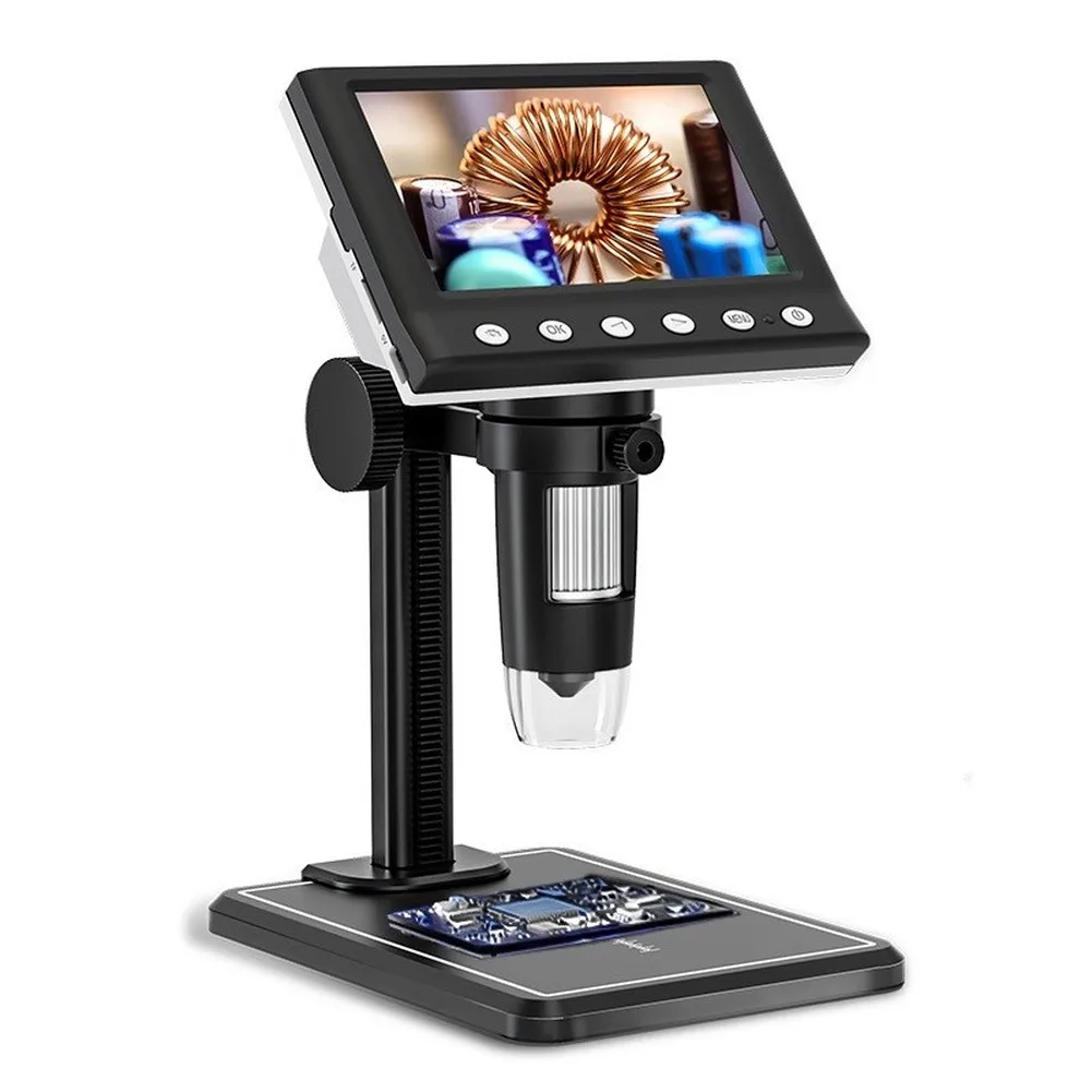 Digital Microscope for PCB Debugging and Repair 4.3 inch 1080P LCD 50X to 1000X Zoom 8 LED Lights USB Output Card Recording