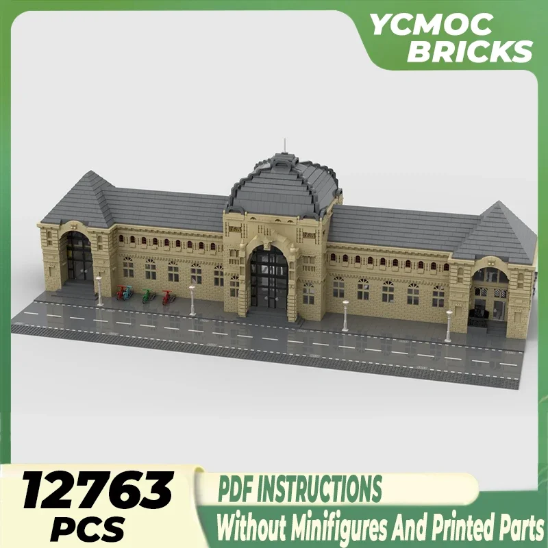 MOC-Modular Street View Estação Ferroviária Blocos de Construção, Tijolos Técnicos, Montagem DIY, Construção Brinquedos para Crianças, Presentes de Férias