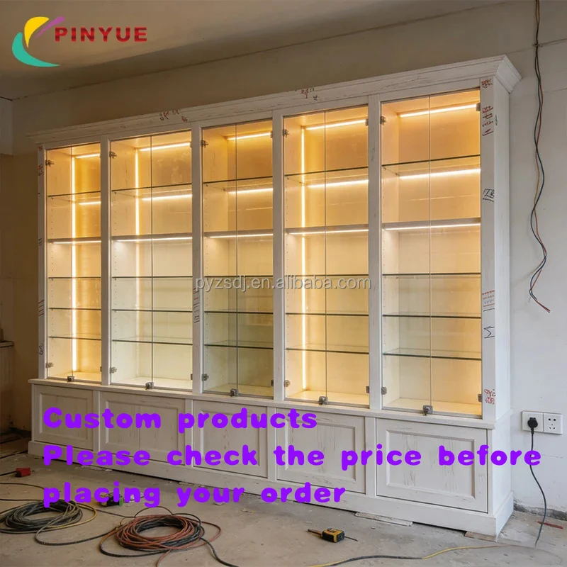 custom.Custom Elegant White Plywood MDF Wooden Watch Jewelry Smoke Display Showcases with Lockable Glass Door