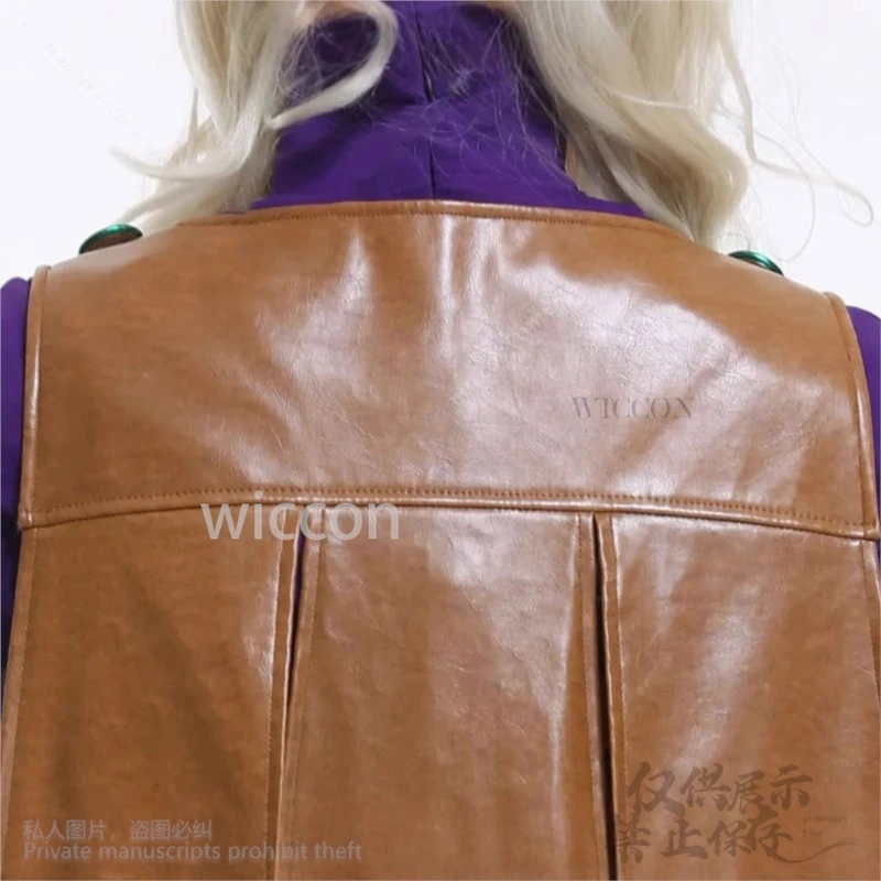 Sbr Anime Jo Cosplay NUOVO Bizzarro Costume Gyro Zeppli Pantaloni Pu Sexy Collant Viola Abiti da gara Mantello Cappello Parrucche Puntelli Personalizzati