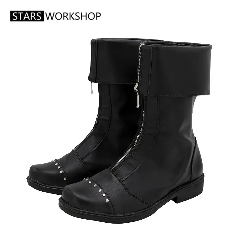 Juego Final Fantasy VII Cloud Strife zapatos de Cosplay botas de cuero negro con doble cremallera para Halloween Navidad hecho a medida