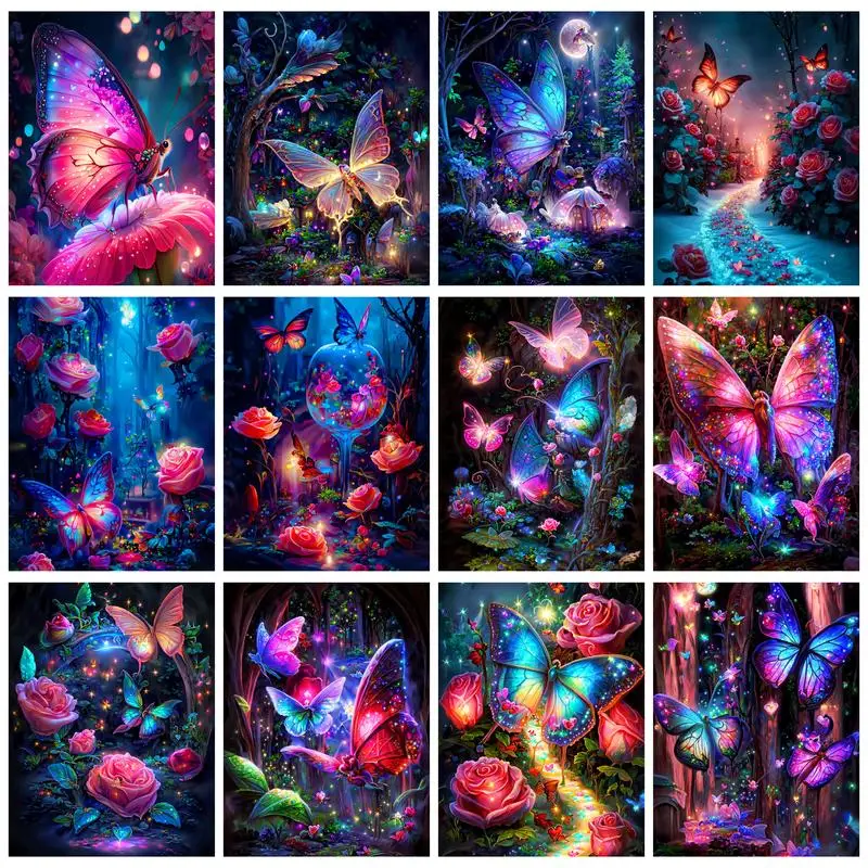 

CHENISTORY Acrylic Painting By Numbers Colorful Butterflies Picture Drawing Adults Crafts Wall Decors On Canvas Artwork Gift