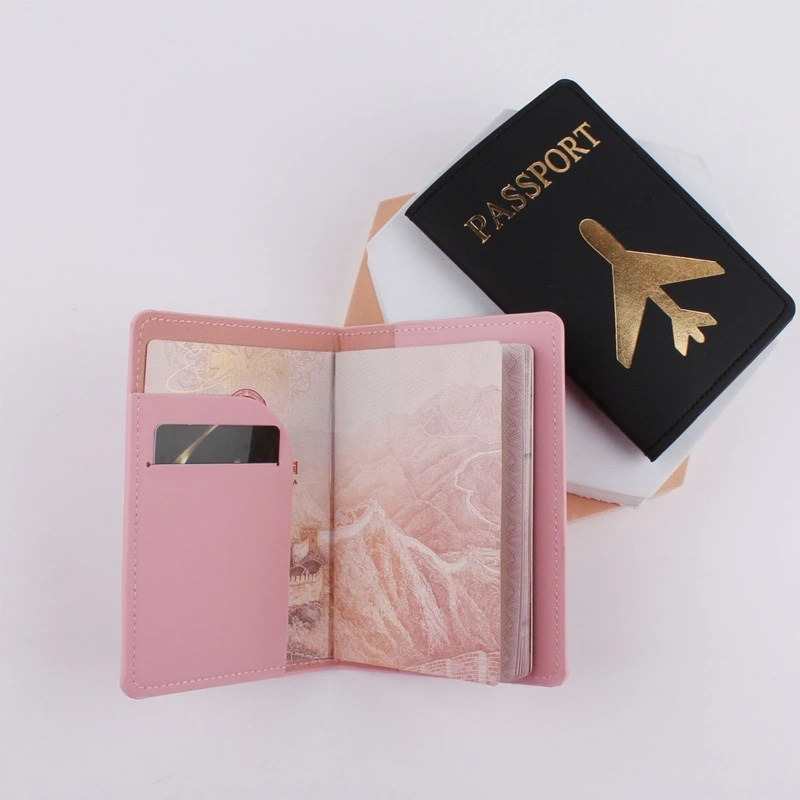 2022 Lover Couple Passport Cover Hot Stamping Plane Women Men Travel Wedding Thin Slim Passport Cover Holder with Card Slot