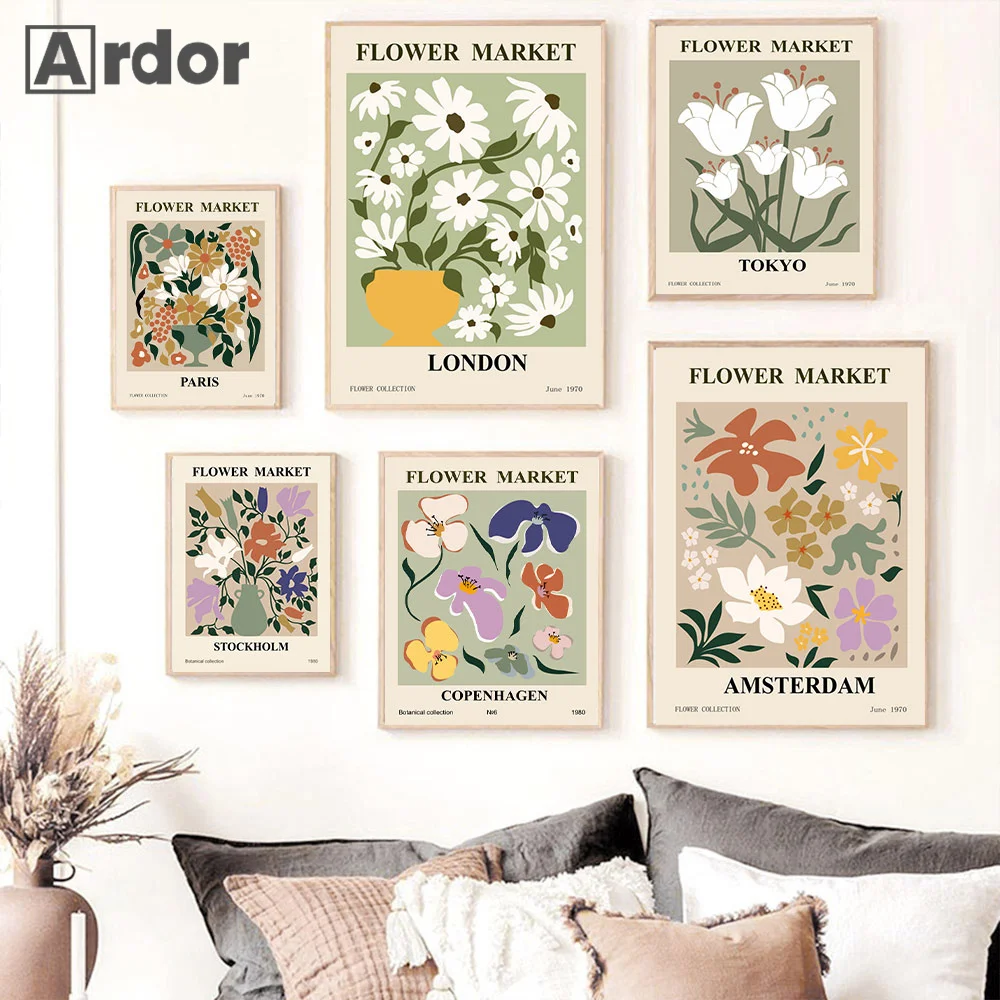 

Abstract Flower Market Vintage Watercolor Art Canvas Painting Posters and Prints Nordic Wall Art Pictures Living Room Home Decor