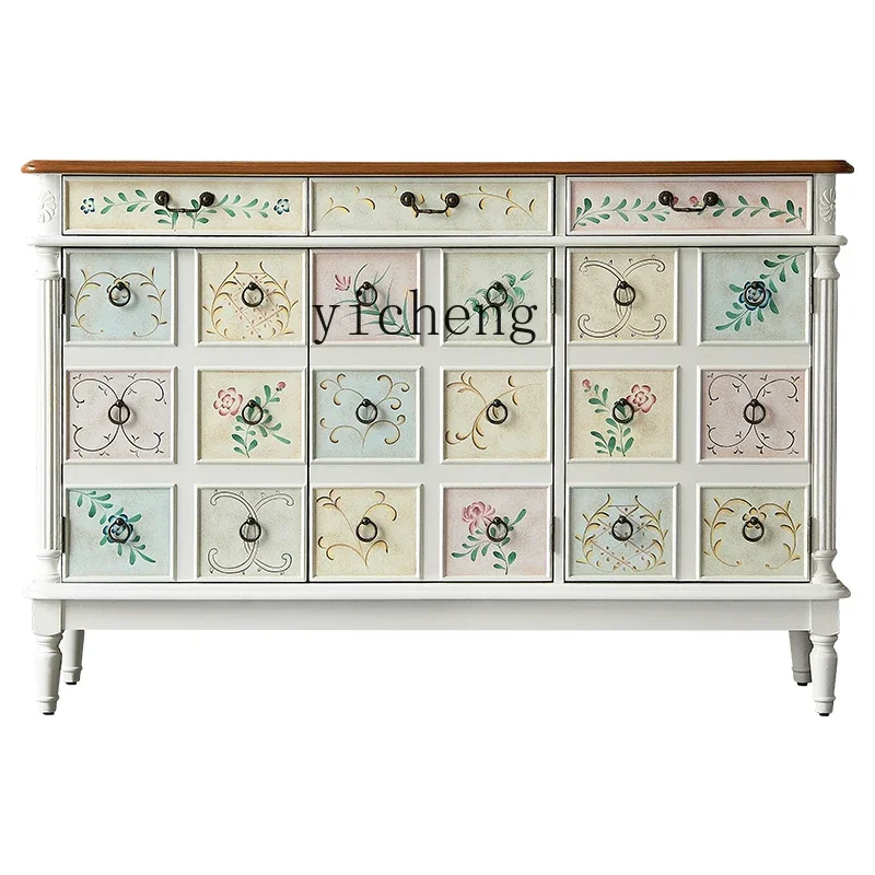 

YD rural shoe cabinet solid wood retro painted entrance cabinet living room storage storage old door shoe kitchen European