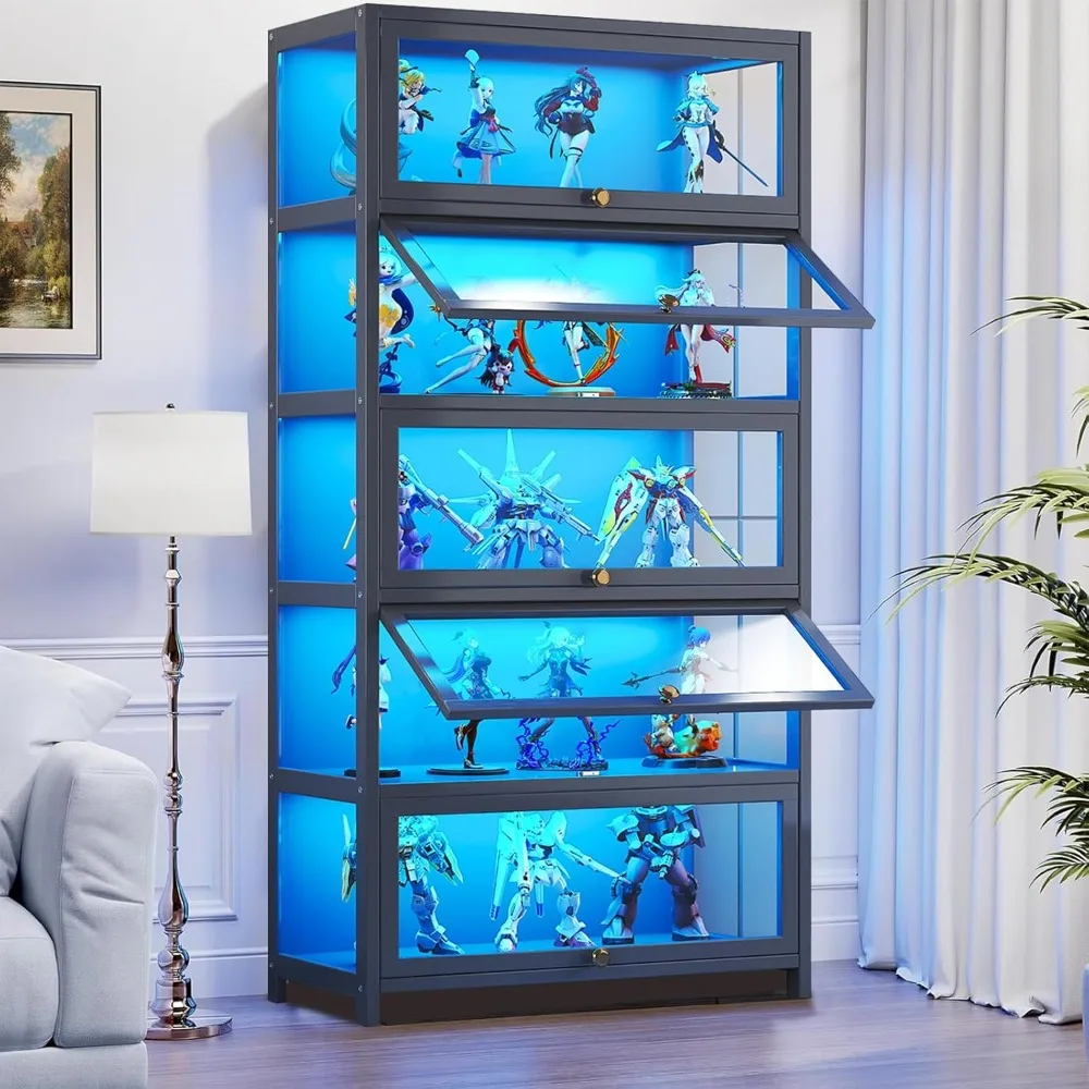 

5-Tier Display Cabinet with Acrylic Doors,64” Transparent Curio Display Case for Collectibles Toy Organizers Rack &Display Shelf