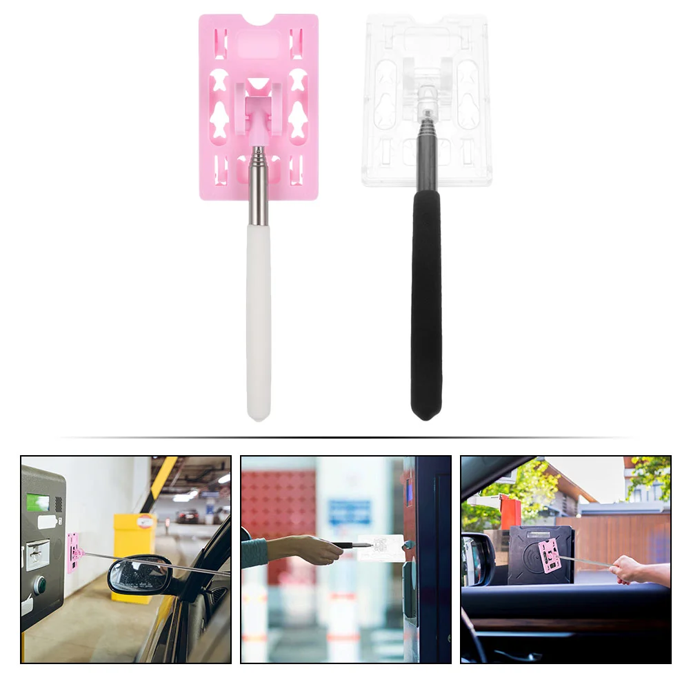 2 Pcs Parking Telescopic Check Rod (pink + Pure White) Card Holder Stick Toll Pass for