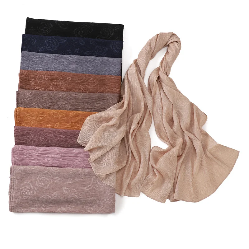 Fashion Commuter Pure Color Crumpled Rose Embossed Shiny Scarf Silk Scarf Thin Breathable MiuMiu Bag Scarf Shawl Scarf