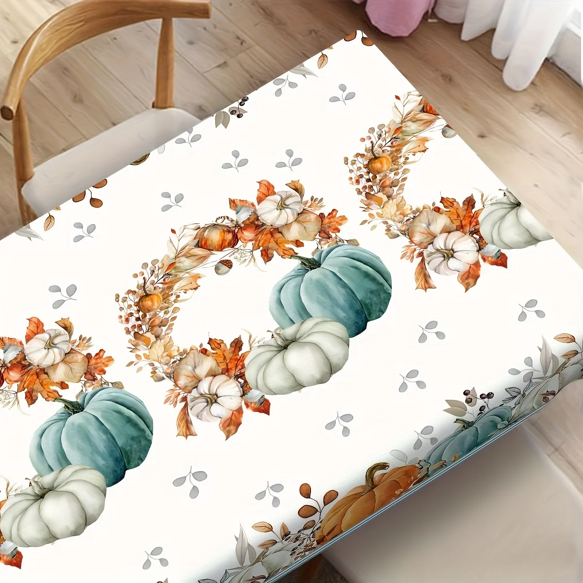 One autumn Thanksgiving tablecloth - Pumpkin, maple leaf, pinecone and wheat design, durable round/rectangular tablecloth,kdj
