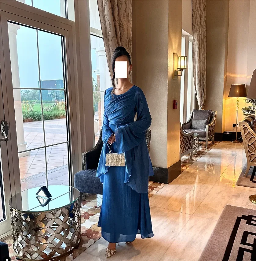 Vestidos De Fiesta personalizados hasta el tobillo Grace Blue arrugados Vestido De novia De talla grande Vestido largo Robe De Soirée Vert فسات