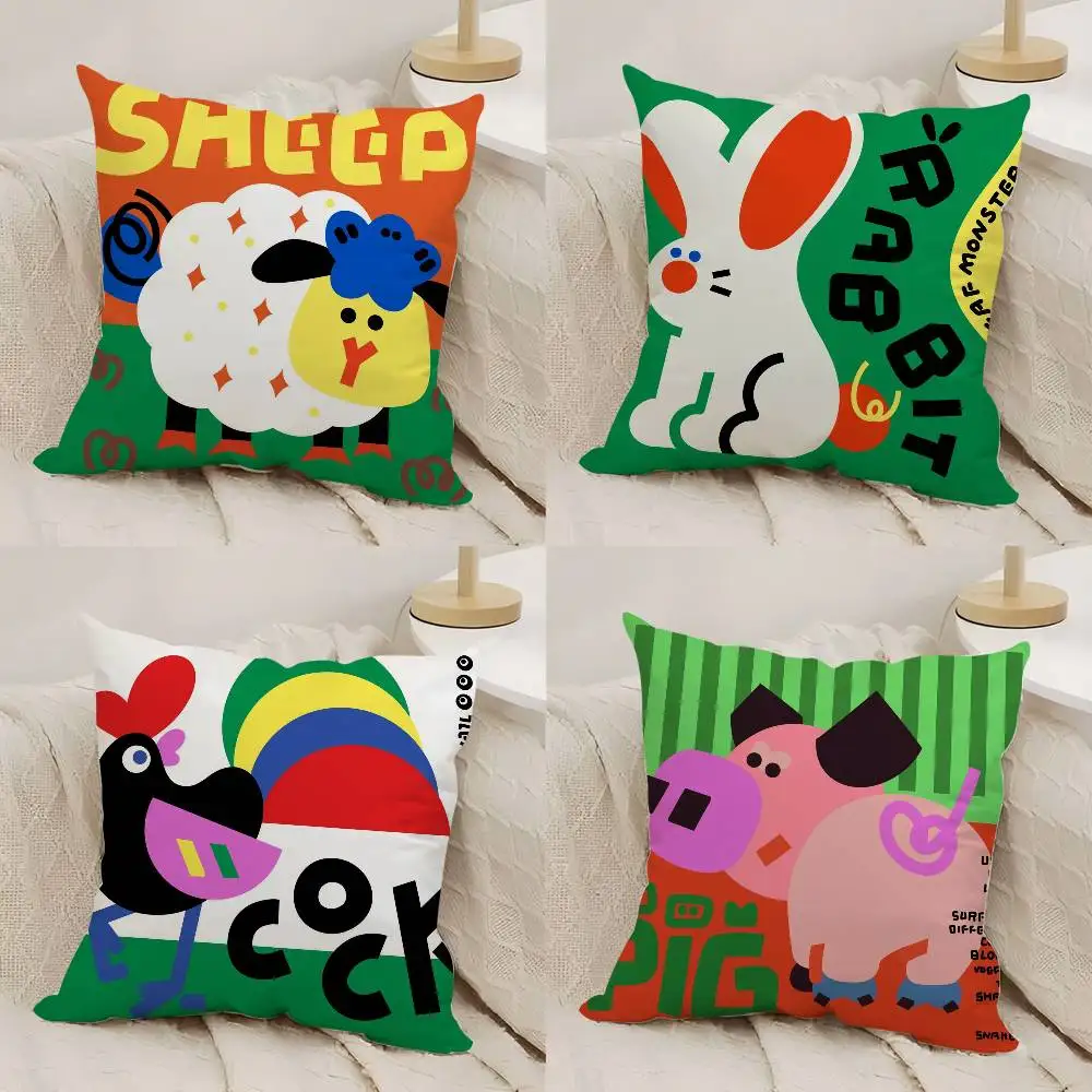 

Pillow Case Cute Animal World Home Dorm Chair Back Short Plush Double-sided Printing Office Nap Time Cushion Cover