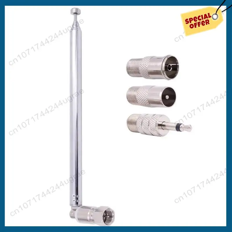 -A15I 1Set Telescopic FM Radio Antenna Rod Antenna 3.5Mm Adapter MAV Stereo Receiver F Type Male Plug 7 Sections Antenna