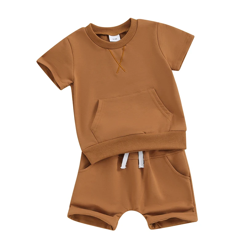 Baby Shorts Set Short Sleeve Crew Neck Embroidery T-shirt with Shorts 2-piece Outfit